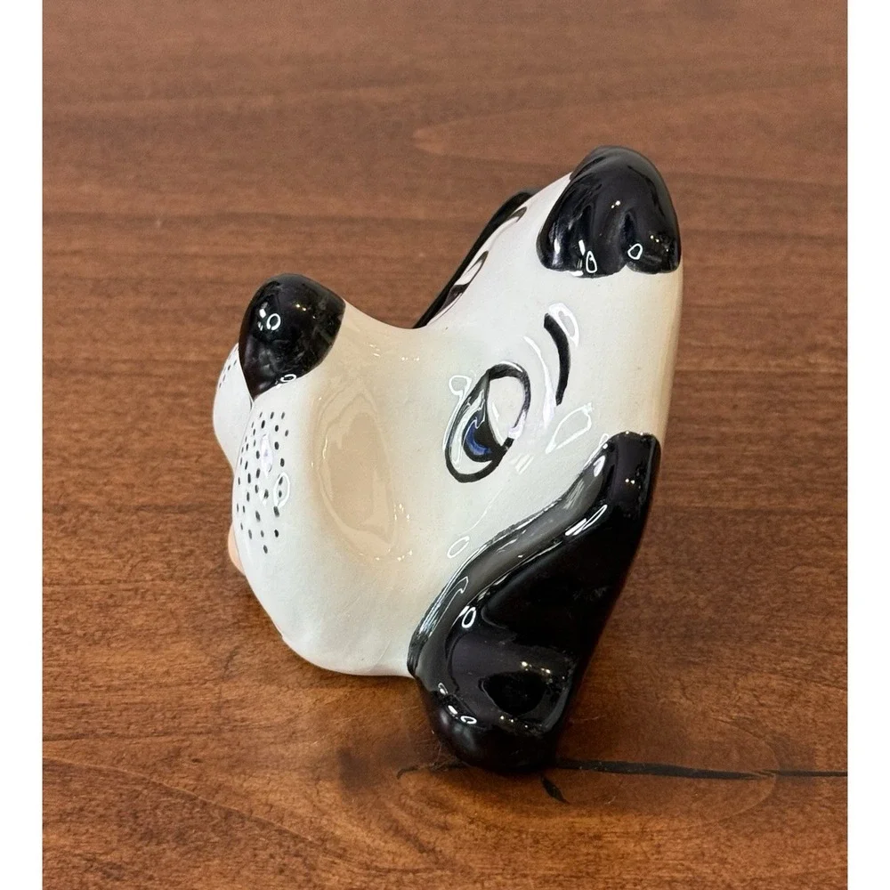 VTG MCM Ceramic Hand Painted Sleepy Dog Head Face Eyeglass Holder Black White